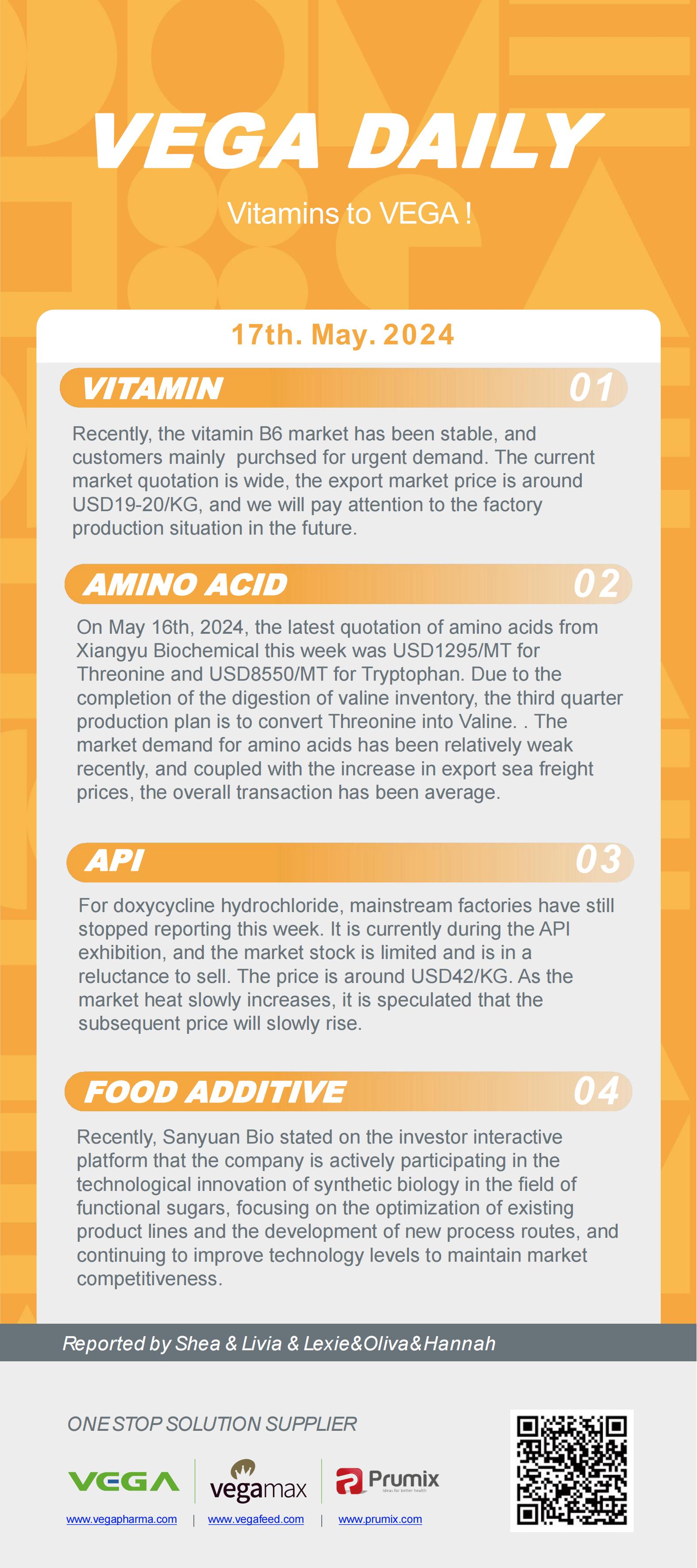 Vega Daily Dated on May 17th 2024 Vitamin Amino Acid APl Food Additives.jpg
